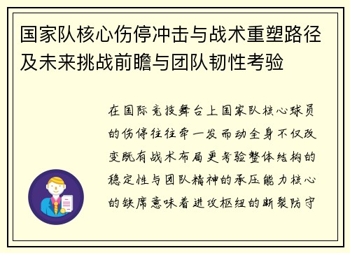国家队核心伤停冲击与战术重塑路径及未来挑战前瞻与团队韧性考验